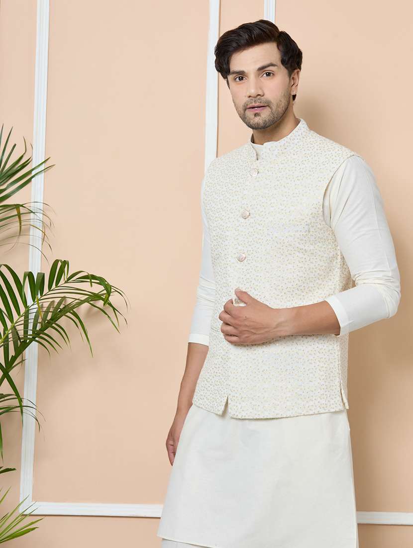 men self design sleeveless nehru jacket - 22391889 -  Standard Image - 5
