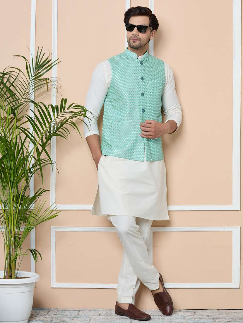 men self design sleeveless nehru jacket