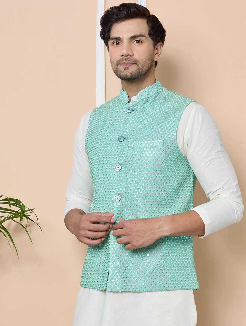 men self design sleeveless nehru jacket - 22391891 -  Standard Image - 3