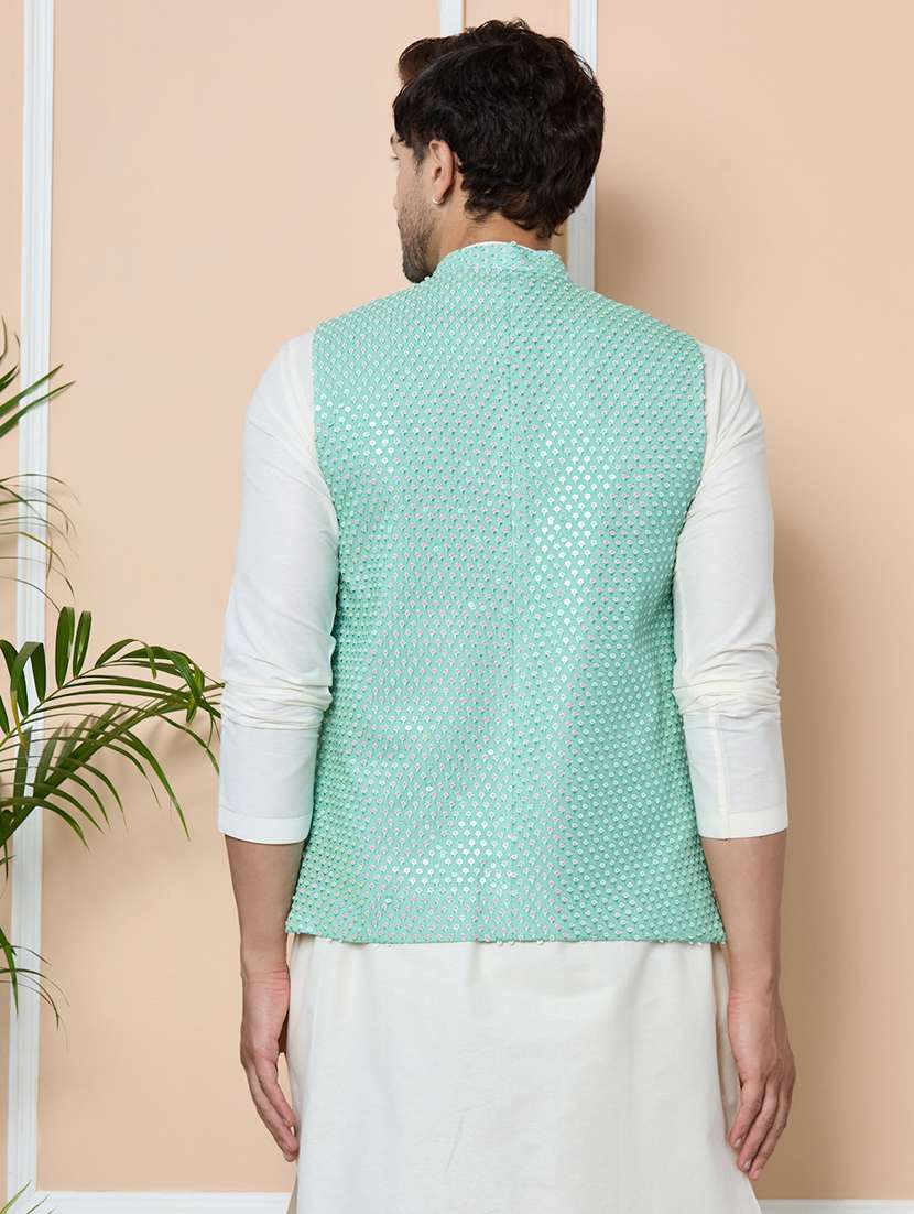 men self design sleeveless nehru jacket - 22391891 -  Standard Image - 5