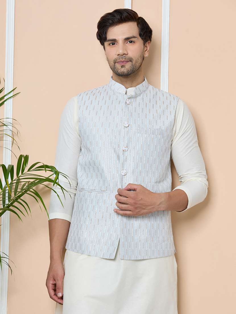 men self design sleeveless nehru jacket