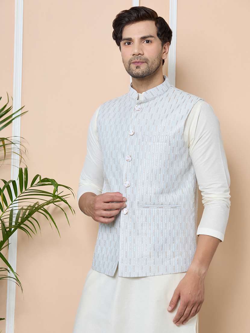 men self design sleeveless nehru jacket - 22391893 -  Standard Image - 3