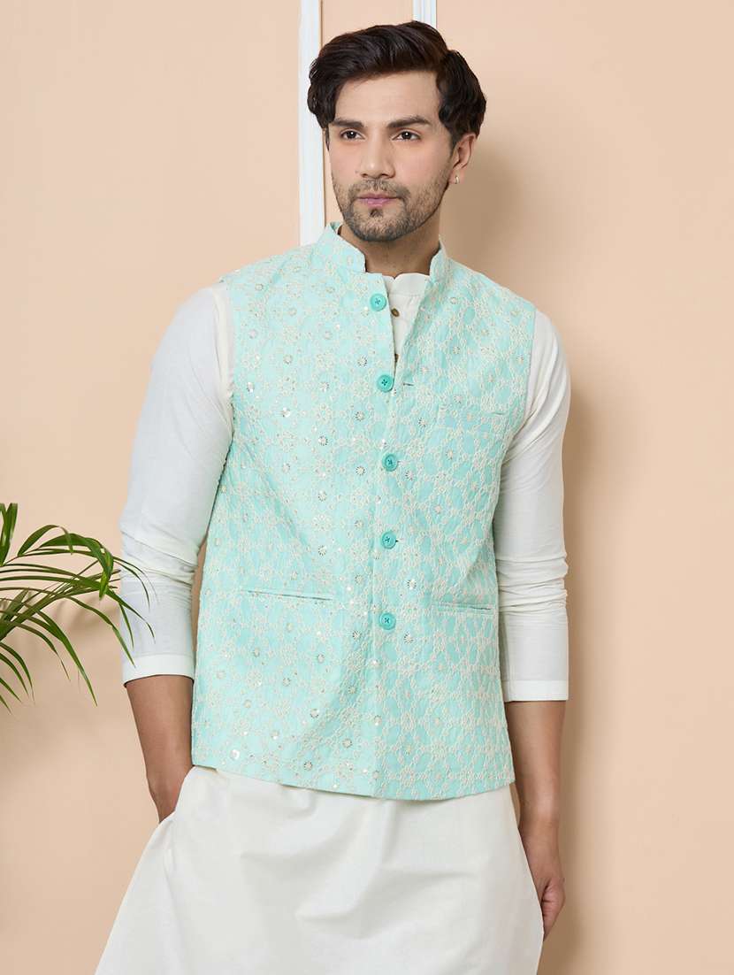  men self design sleeveless nehru jacket