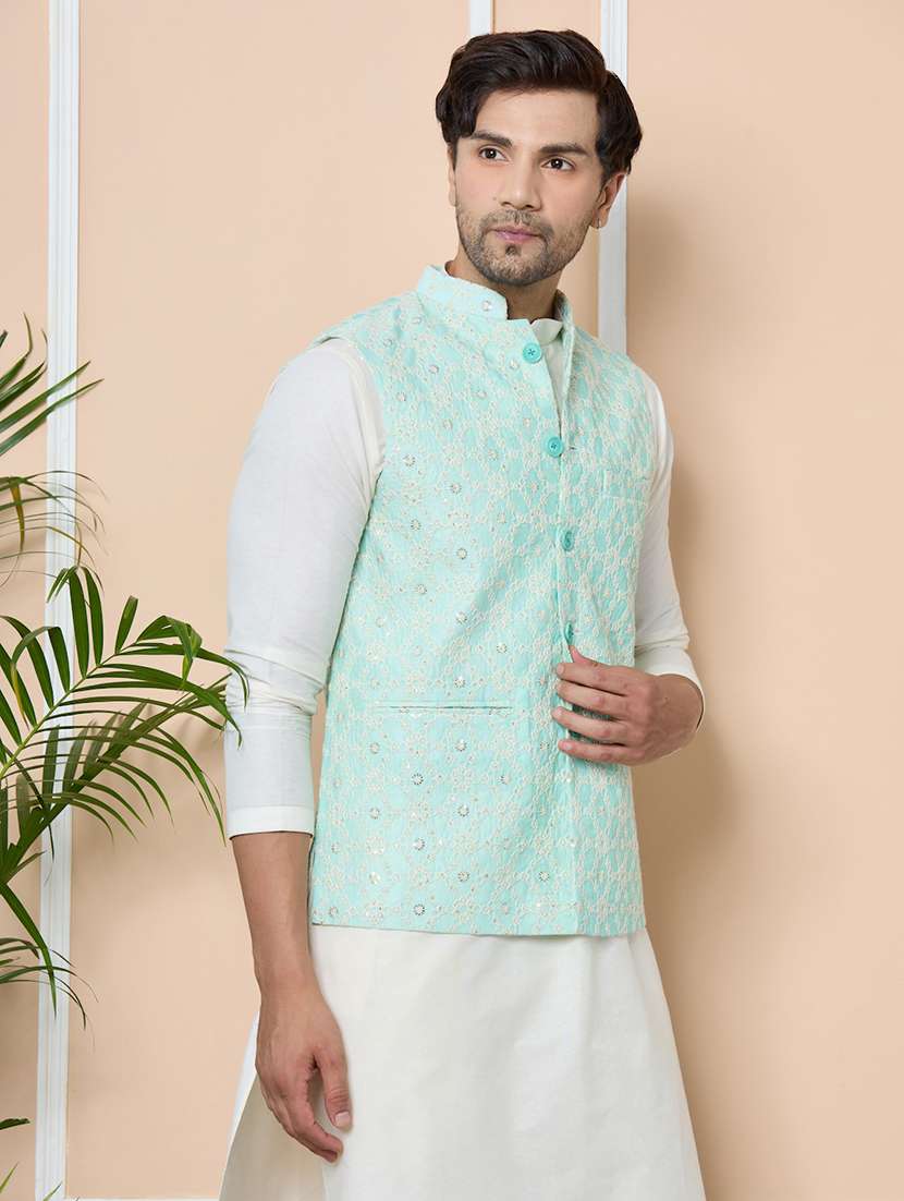  men self design sleeveless nehru jacket - 22391894 -  Standard Image - 3