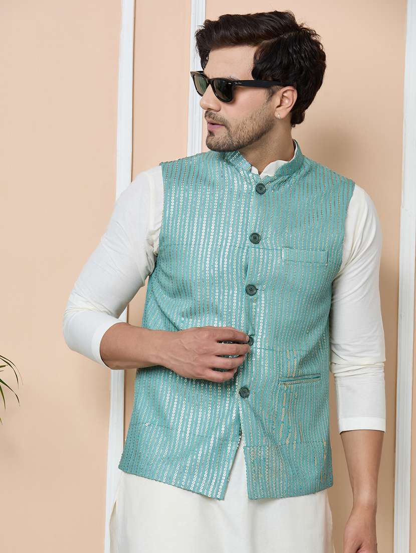 men self design sleeveless nehru jacket
