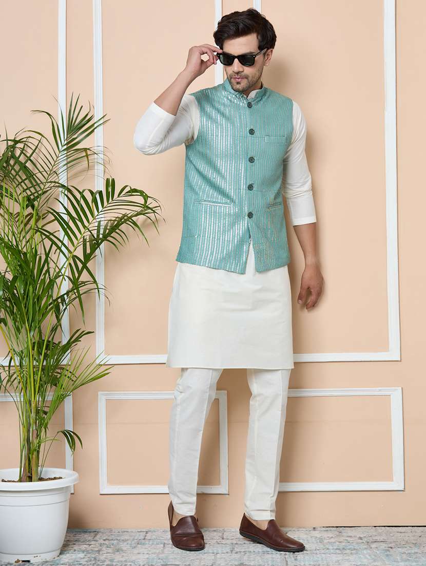 men self design sleeveless nehru jacket - 22391895 -  Standard Image - 5