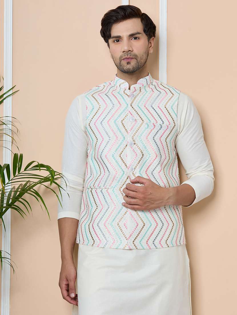 men self design sleeveless nehru jacket