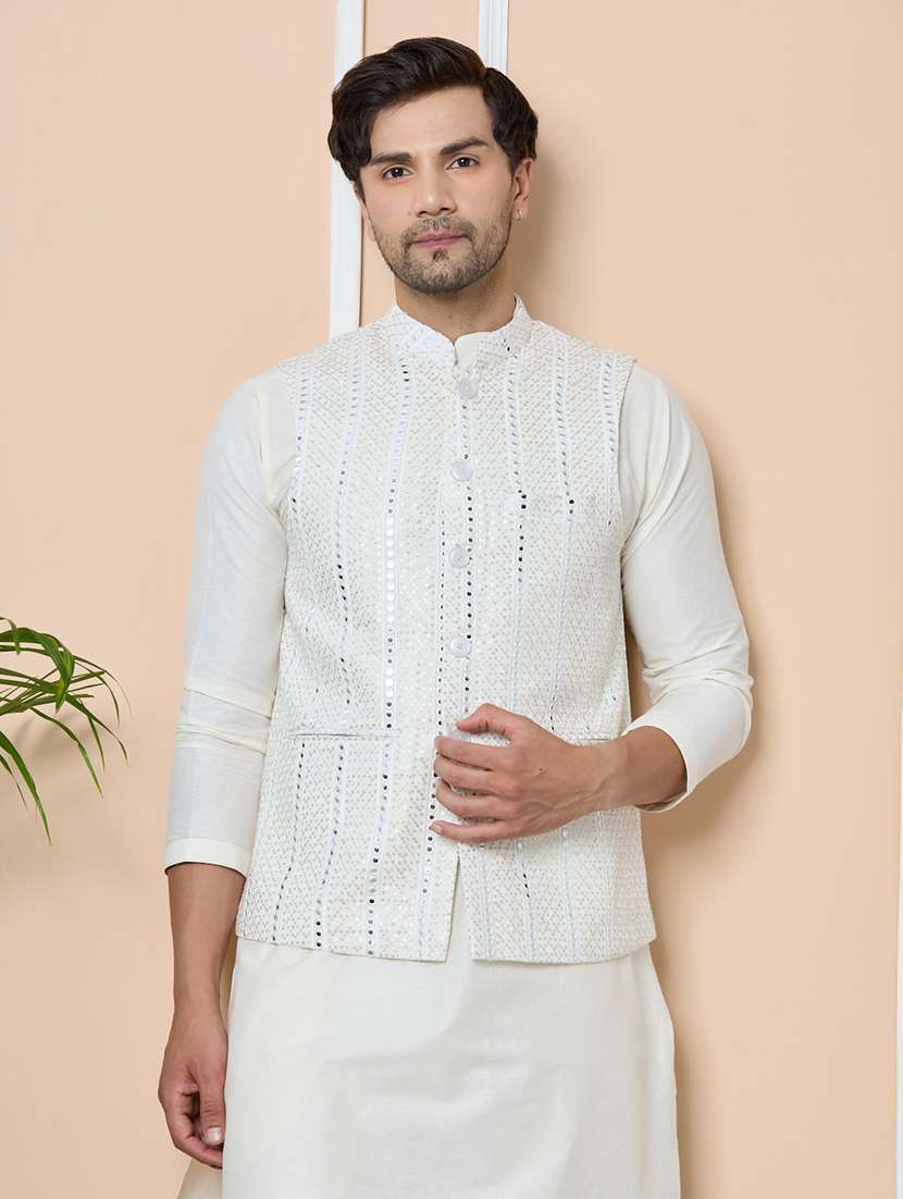 men self design sleeveless nehru jacket