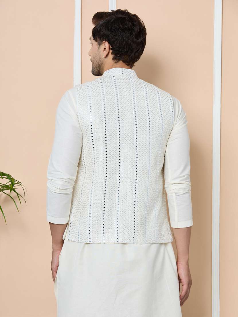men self design sleeveless nehru jacket - 22391897 -  Standard Image - 3