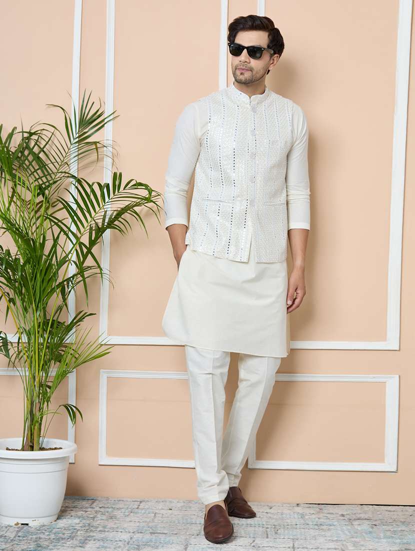 men self design sleeveless nehru jacket - 22391897 -  Standard Image - 5