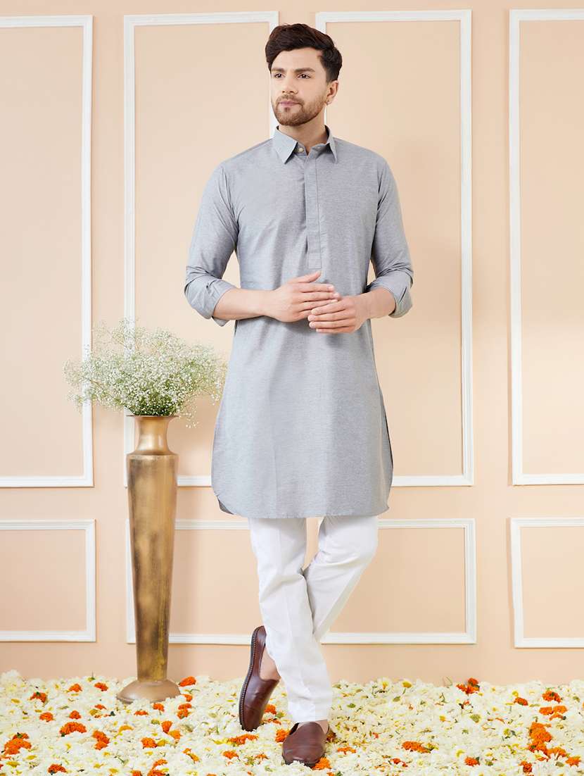 men solid long sleeve kurta