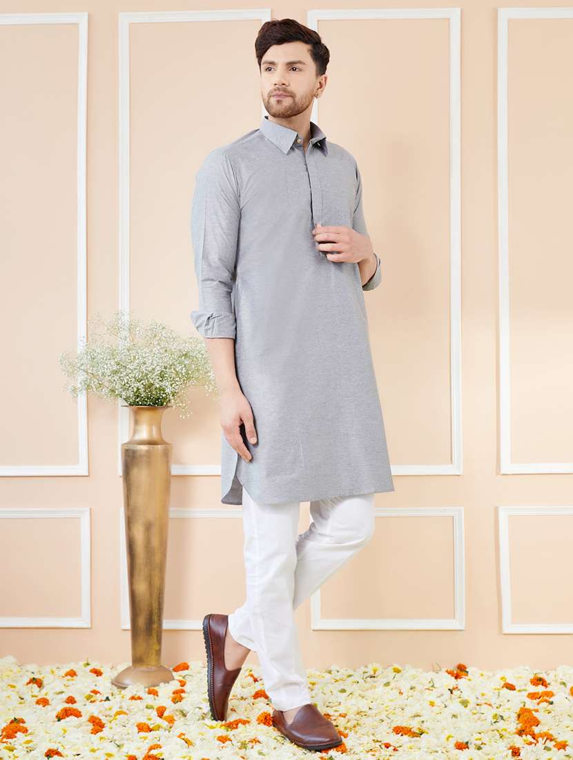 men solid long sleeve kurta - 22391916 -  Standard Image - 3