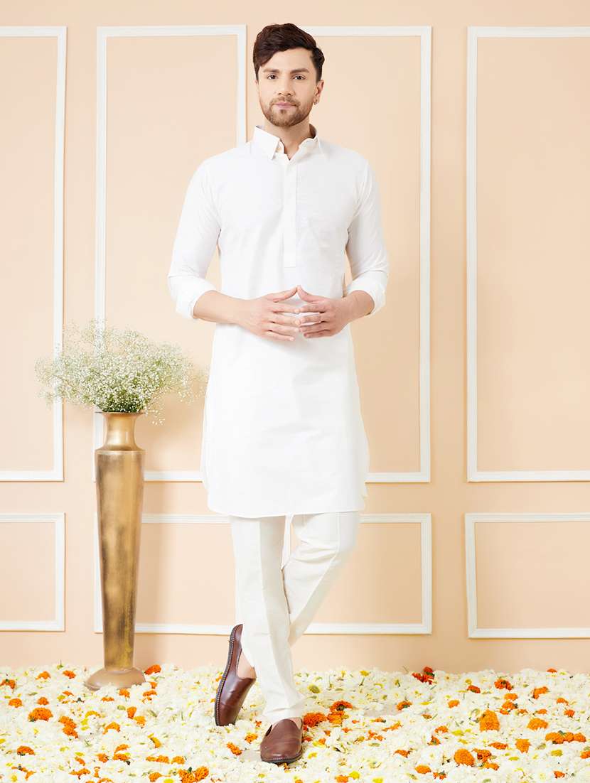 men solid long sleeve kurta