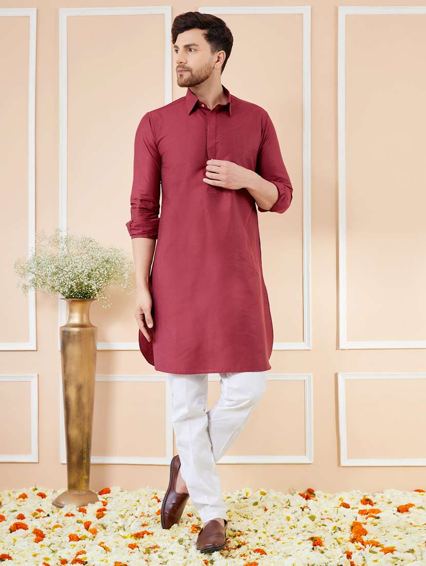 men solid long sleeve kurta