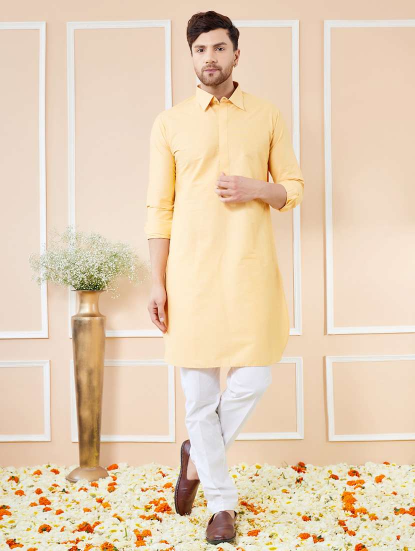 men solid long sleeve kurta