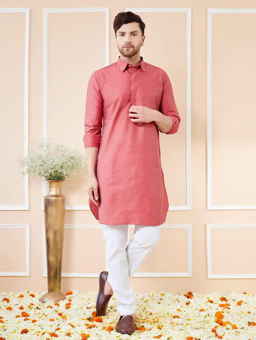men solid long sleeve kurta