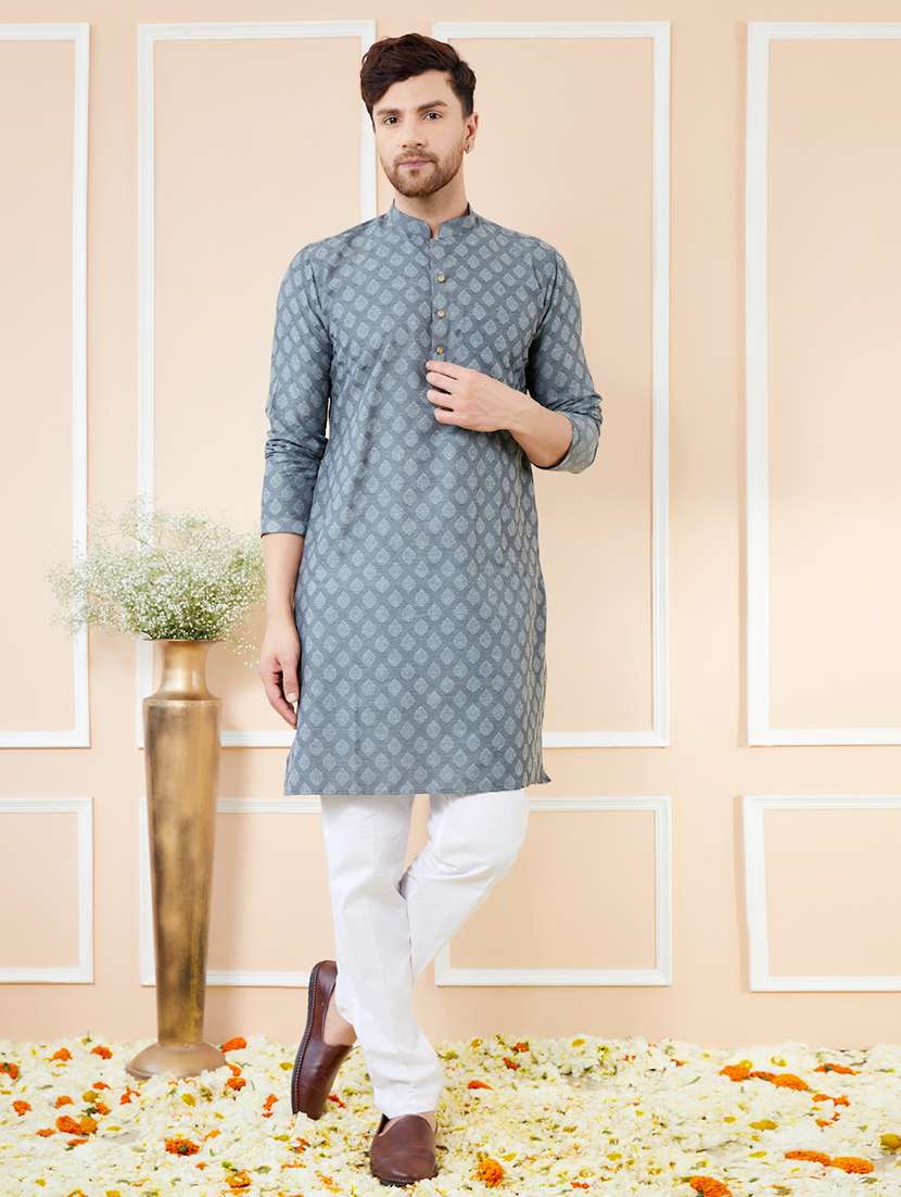 men printed long sleeve kurta