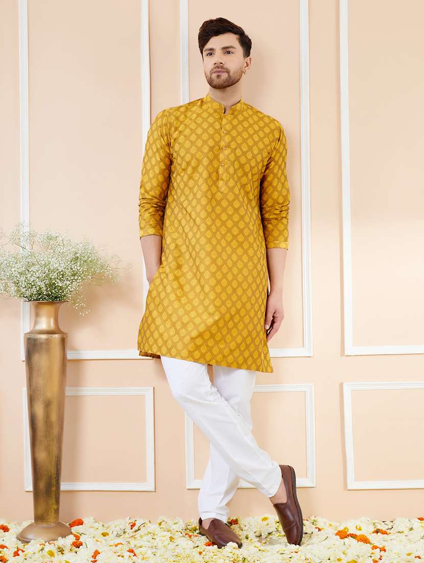 men printed long sleeve kurta
