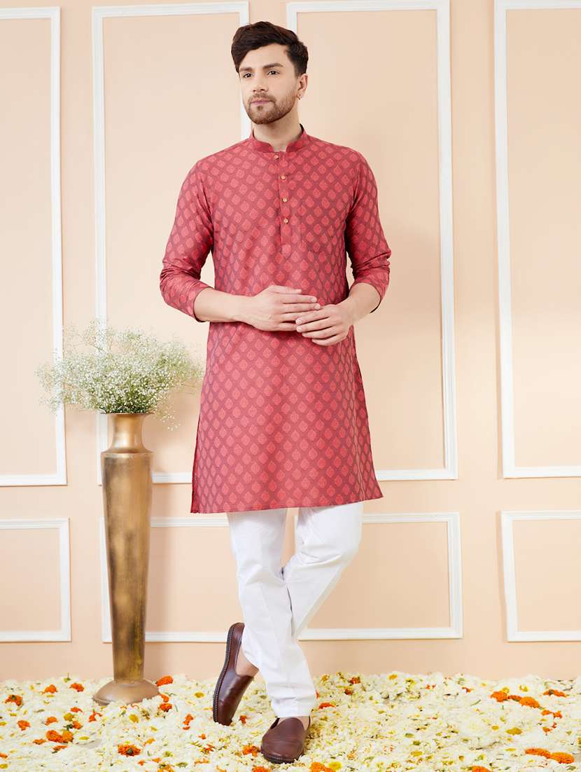 men printed long sleeve kurta