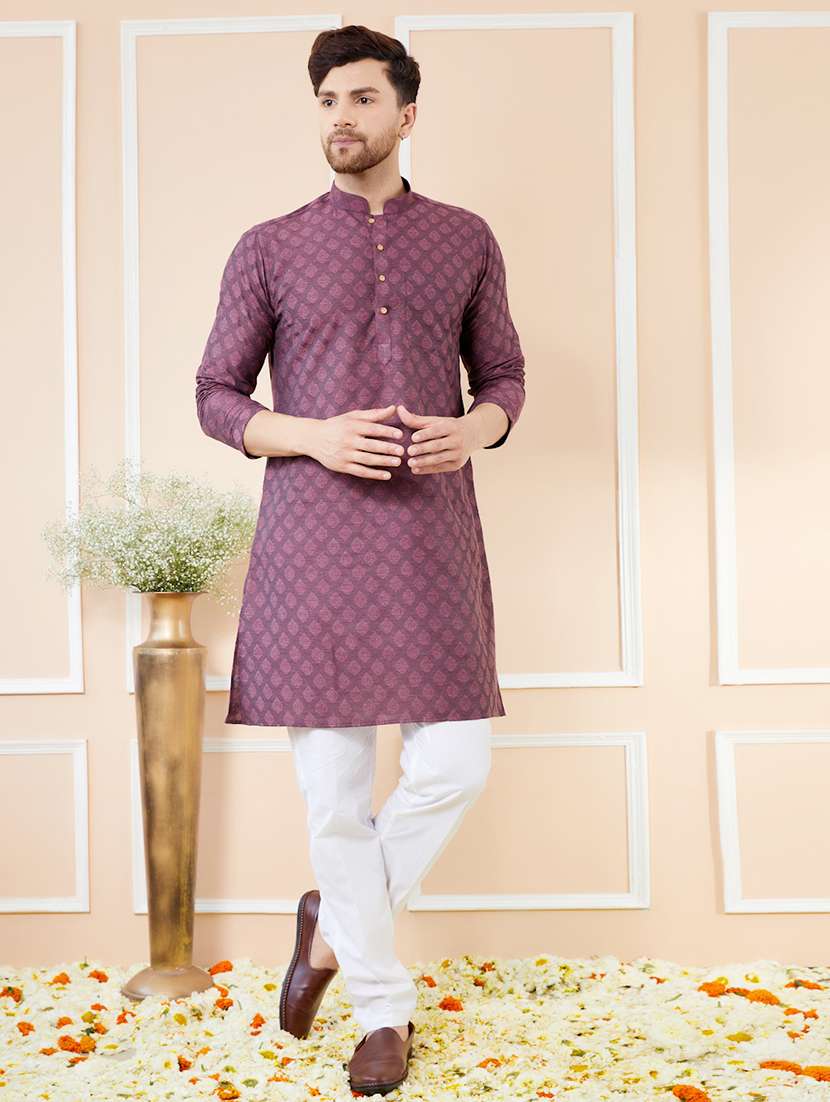 men printed long sleeve kurta
