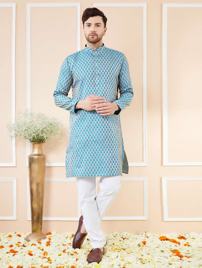 men printed long sleeve kurta