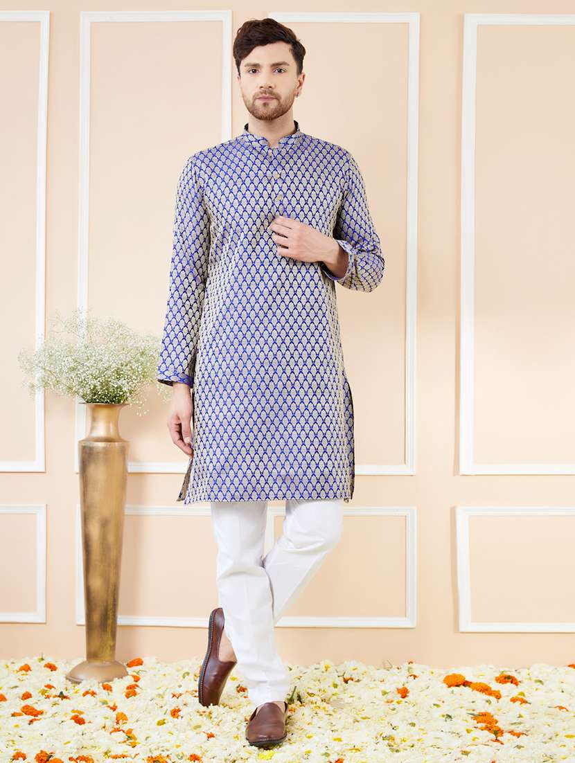 men self design long sleeve kurta