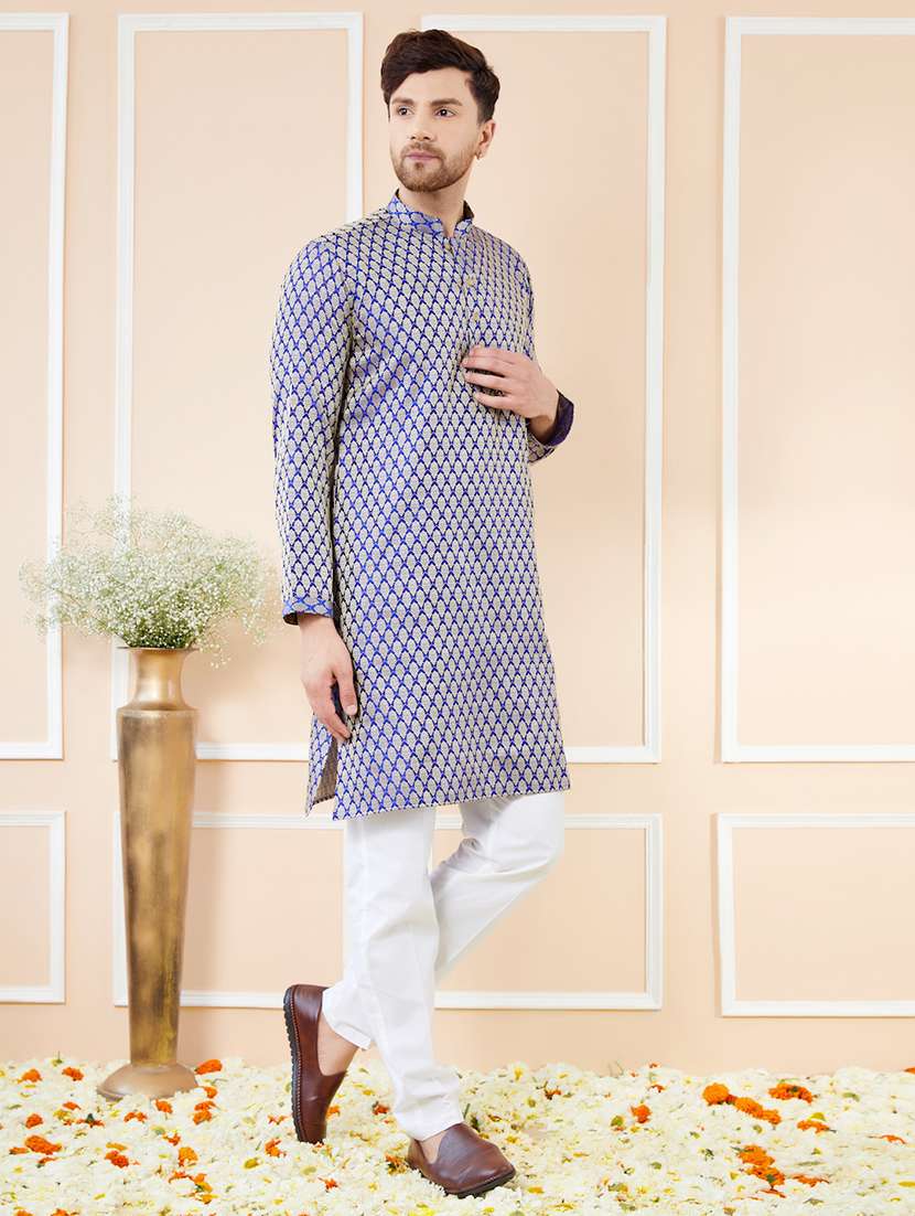 men self design long sleeve kurta - 22391939 -  Standard Image - 3