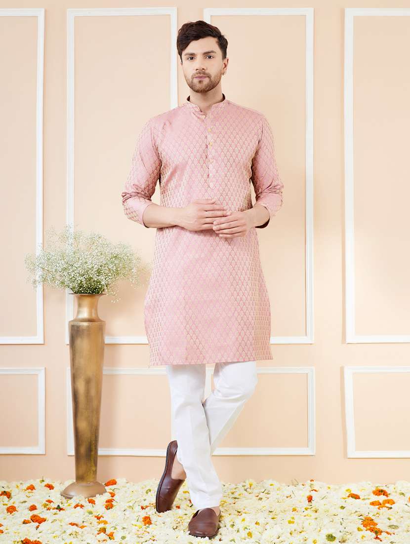 men self design long sleeve kurta