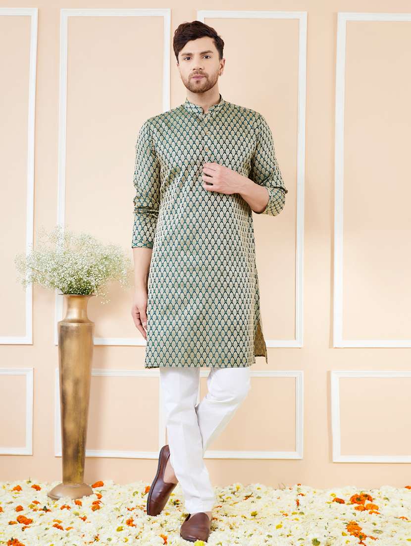 men self design long sleeve kurta