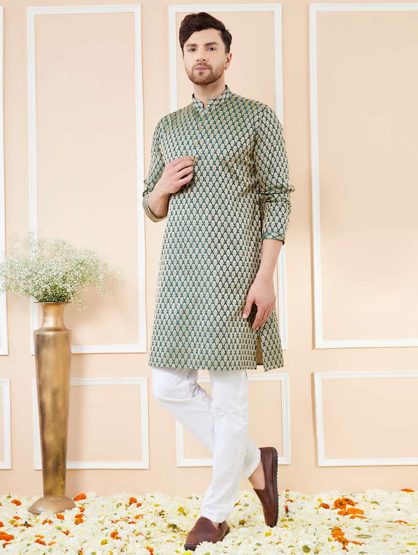 men self design long sleeve kurta - 22391942 -  Standard Image - 3