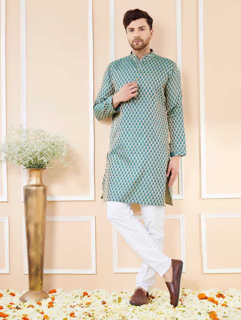 men self design long sleeve kurta