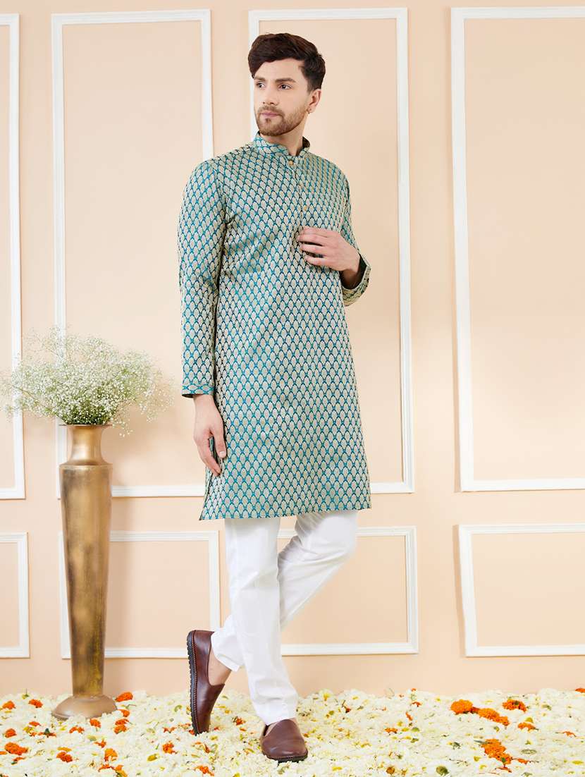 men self design long sleeve kurta - 22391944 -  Standard Image - 3