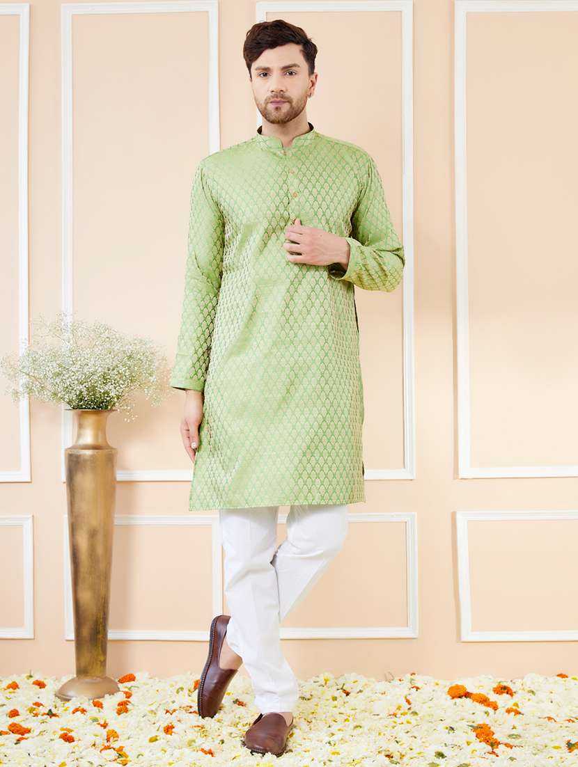 men self design long sleeve kurta