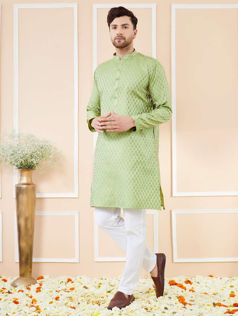 men self design long sleeve kurta - 22391945 -  Standard Image - 3