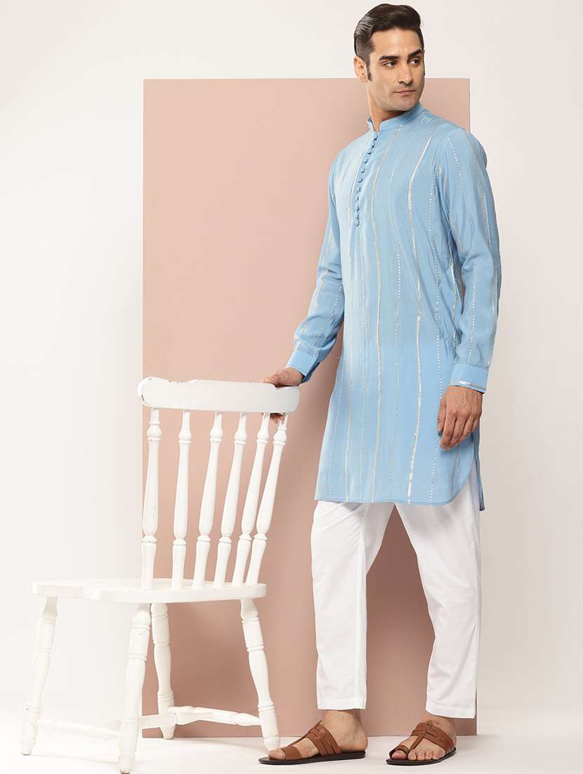 men self design long sleeve kurta