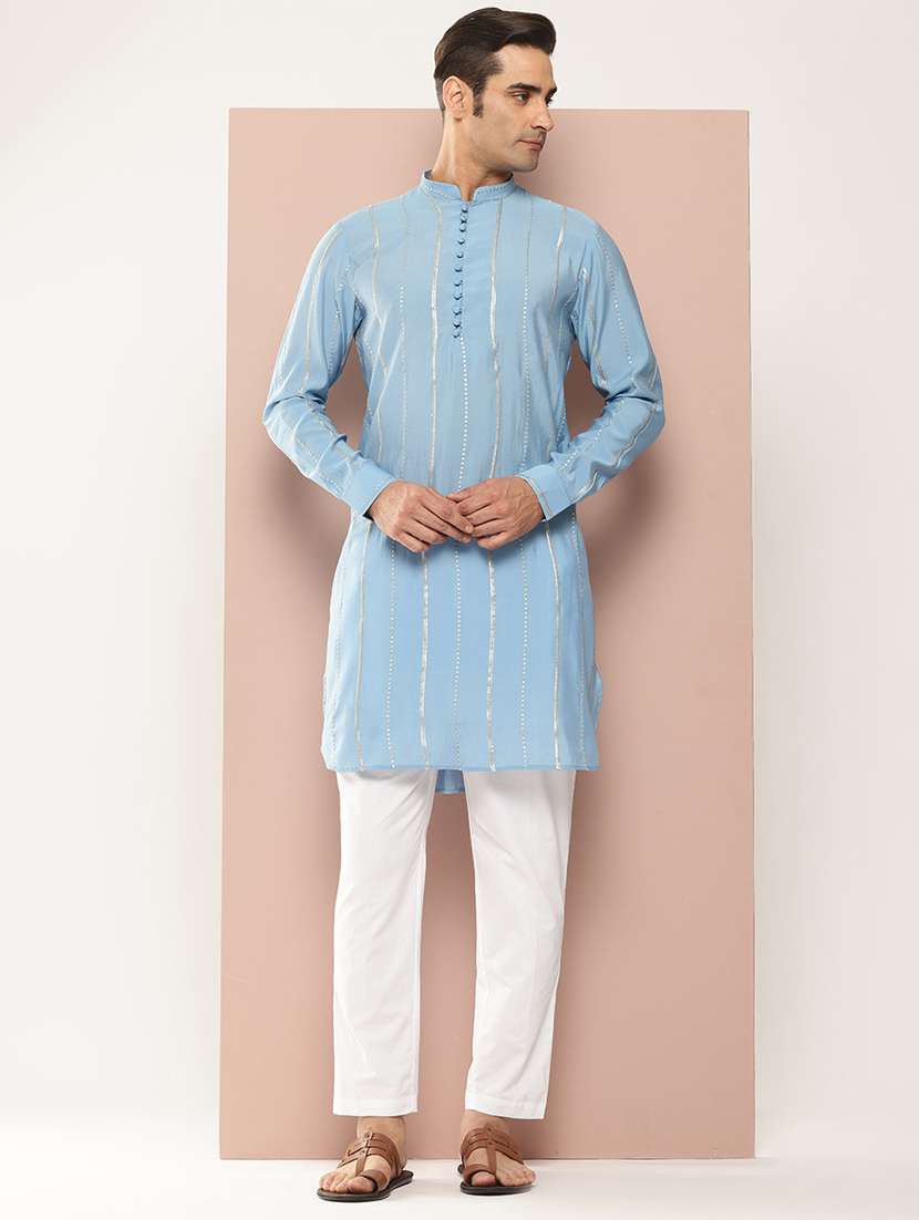 men self design long sleeve kurta - 22391946 -  Standard Image - 3