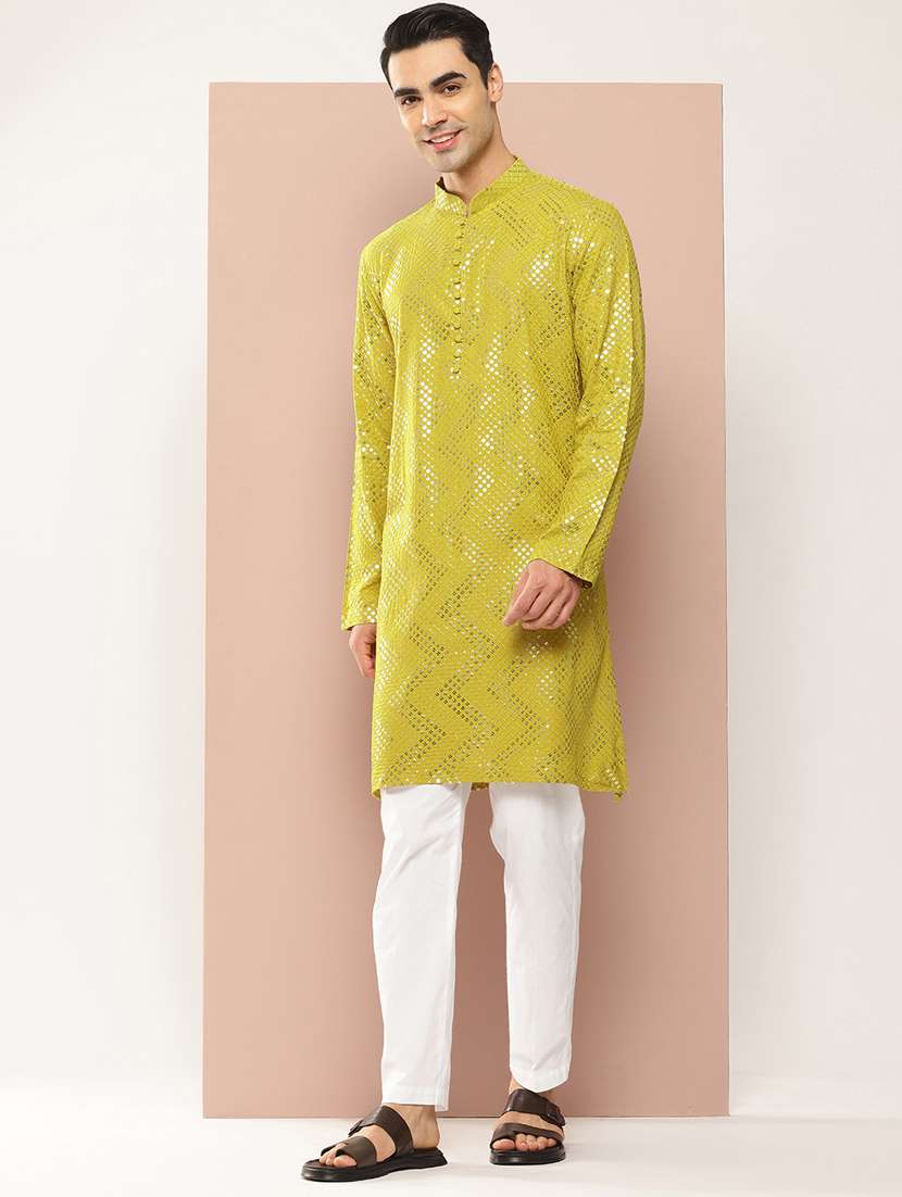 men self design long sleeve kurta - 22391947 -  Standard Image - 3