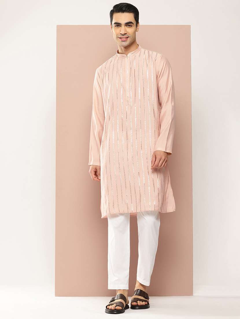 men self design long sleeve kurta - 22391948 -  Standard Image - 3