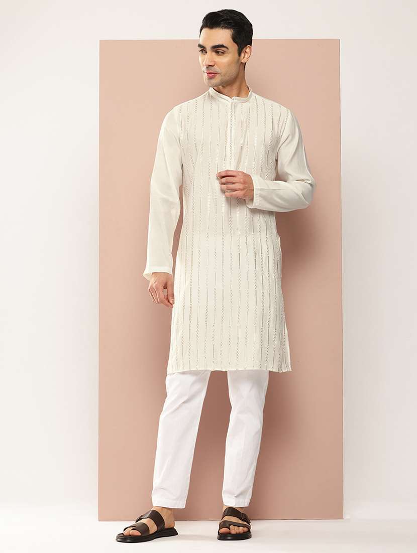 men self design long sleeve kurta - 22391949 -  Standard Image - 3