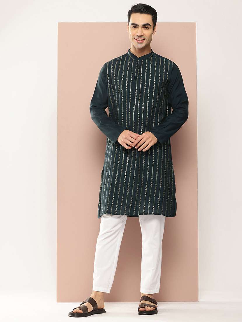 men self design long sleeve kurta - 22391951 -  Standard Image - 3