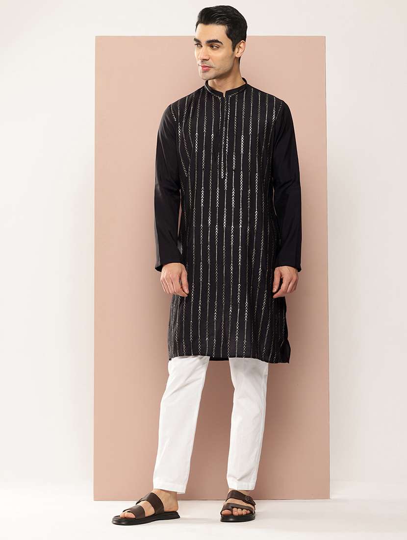 men self design long sleeve kurta - 22391952 -  Standard Image - 3