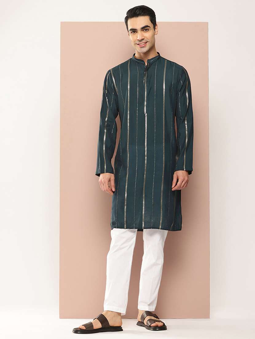 men self design long sleeve kurta - 22391953 -  Standard Image - 3