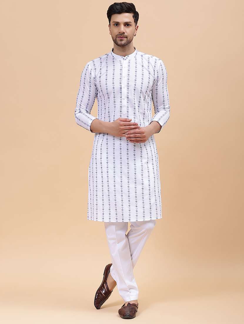 men printed long sleeve kurta