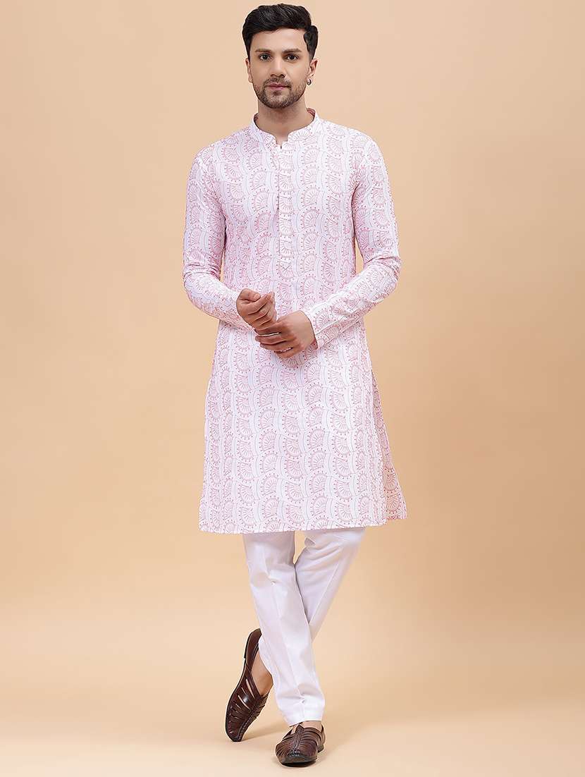 men printed long sleeve kurta