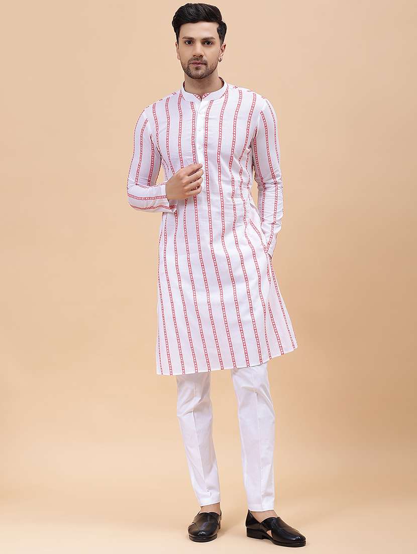 men striped long sleeve kurta
