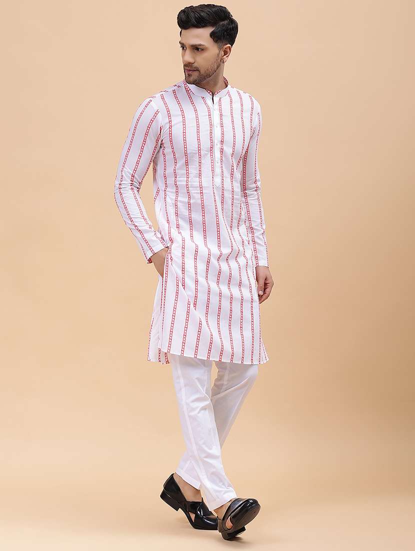 men striped long sleeve kurta - 22391984 -  Standard Image - 3