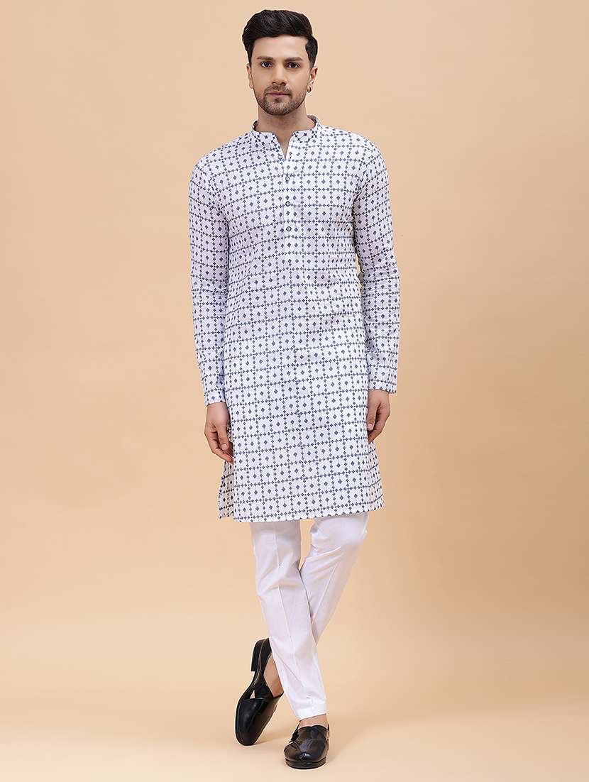 men printed long sleeve kurta