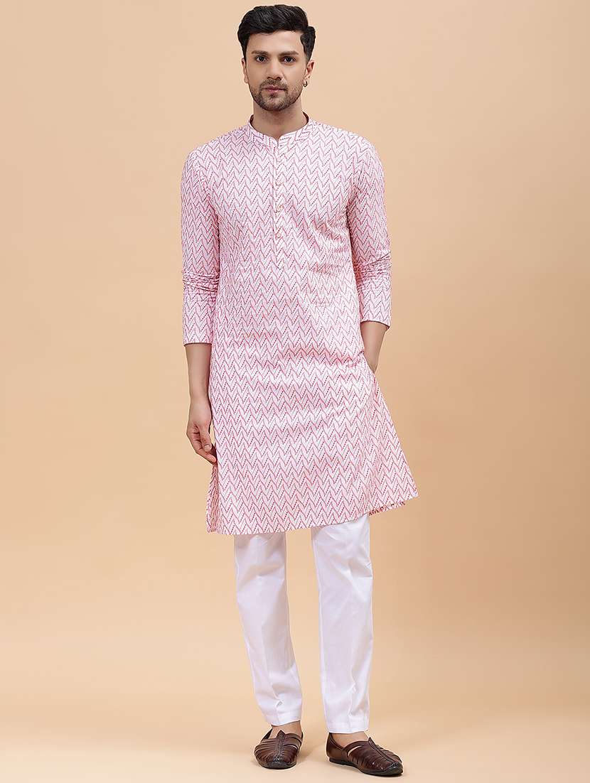 men printed long sleeve kurta