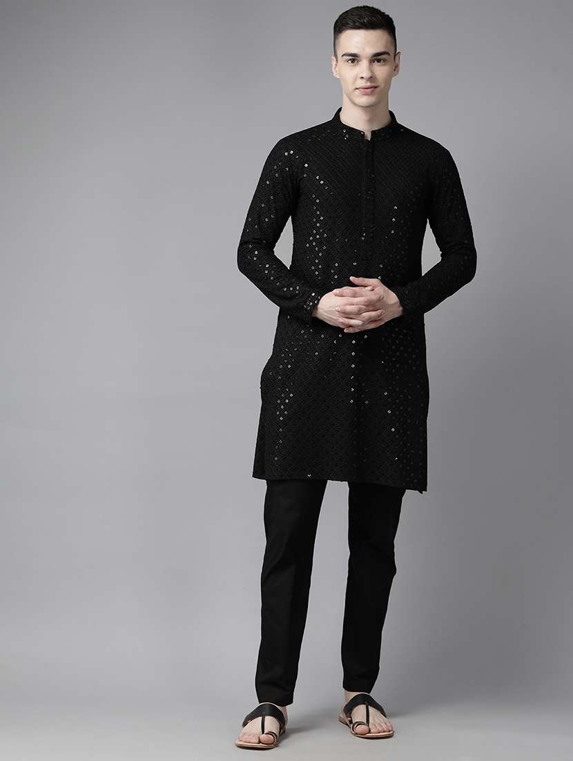 men mandarin neck long sleeve kurta