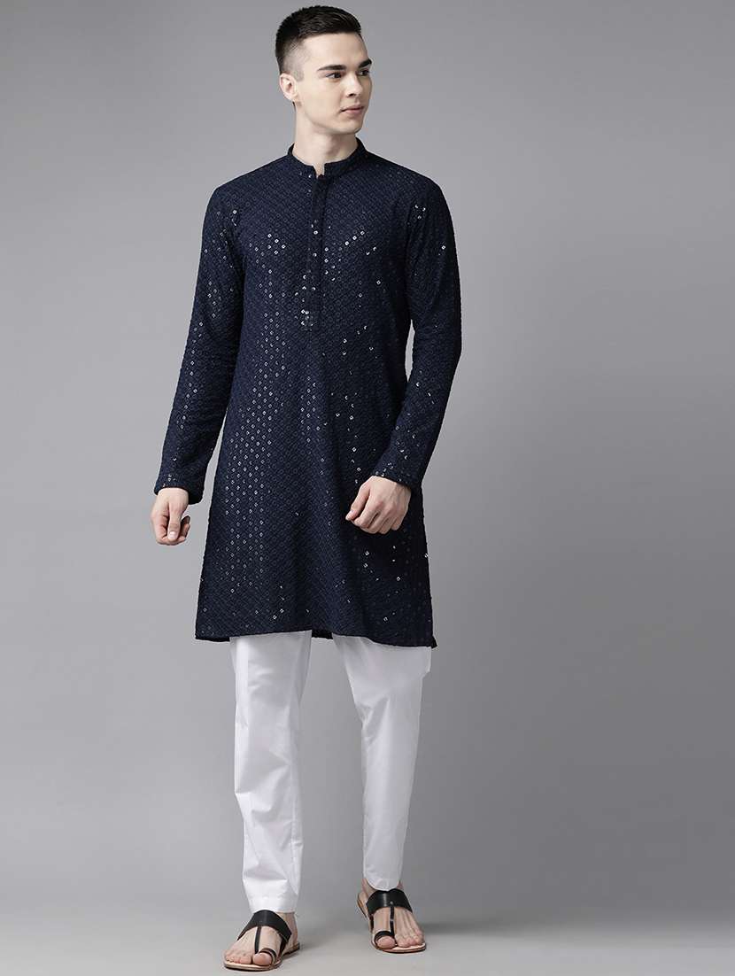 men mandarin neck long sleeve kurta